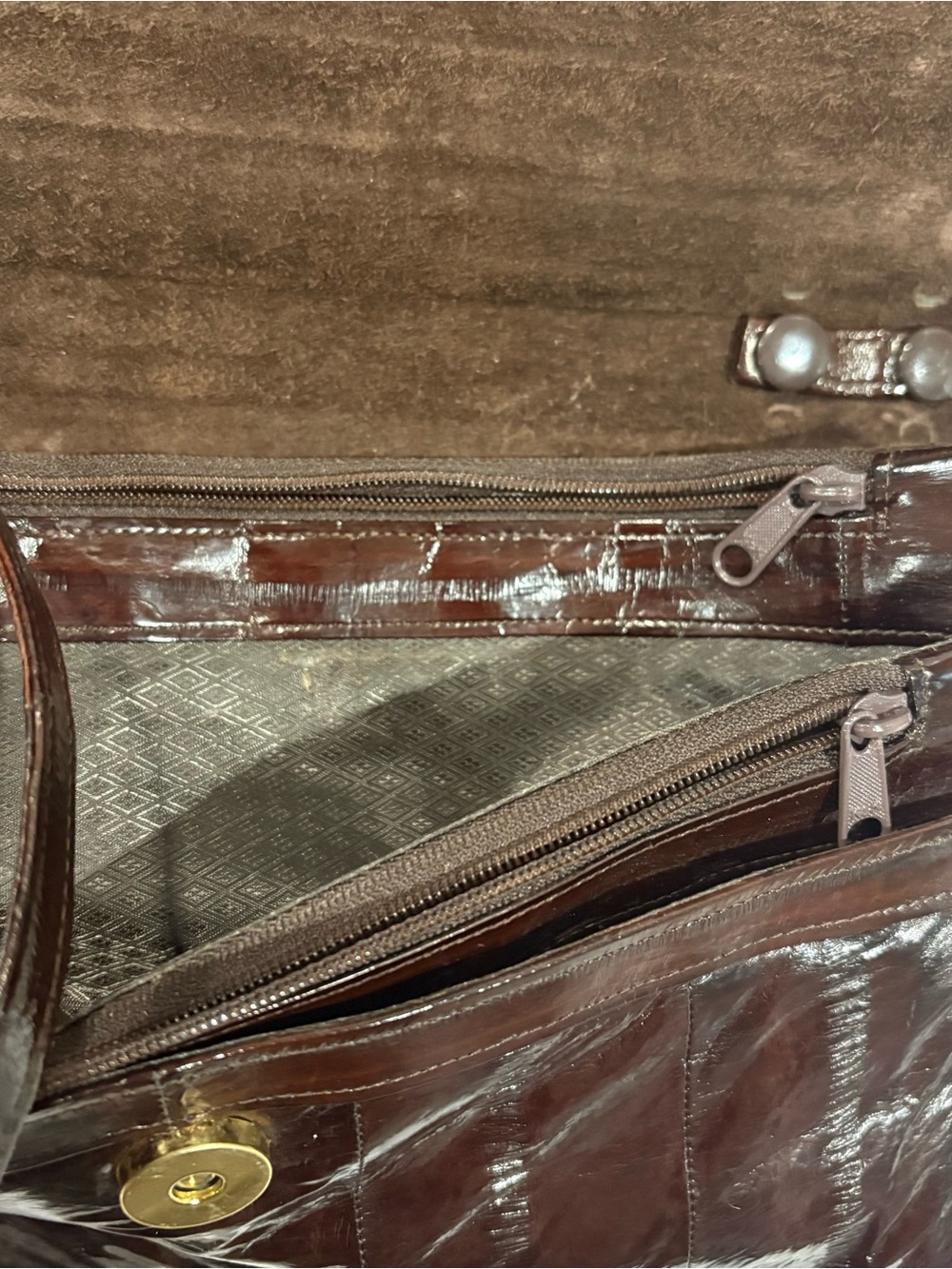 Vtg 70s Eel Skin Clutch Purse‎ Crossbody Chestnut Brown Made in Korea Coin Purse - Picture 11 of 13